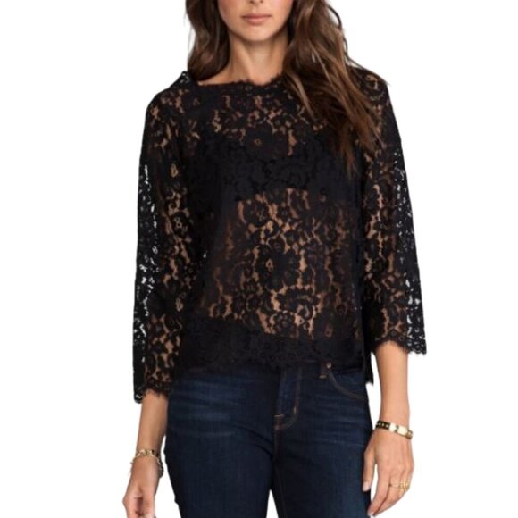 Joie Black Allover Lace Elvia C Top Sz S - Picture 1 of 10